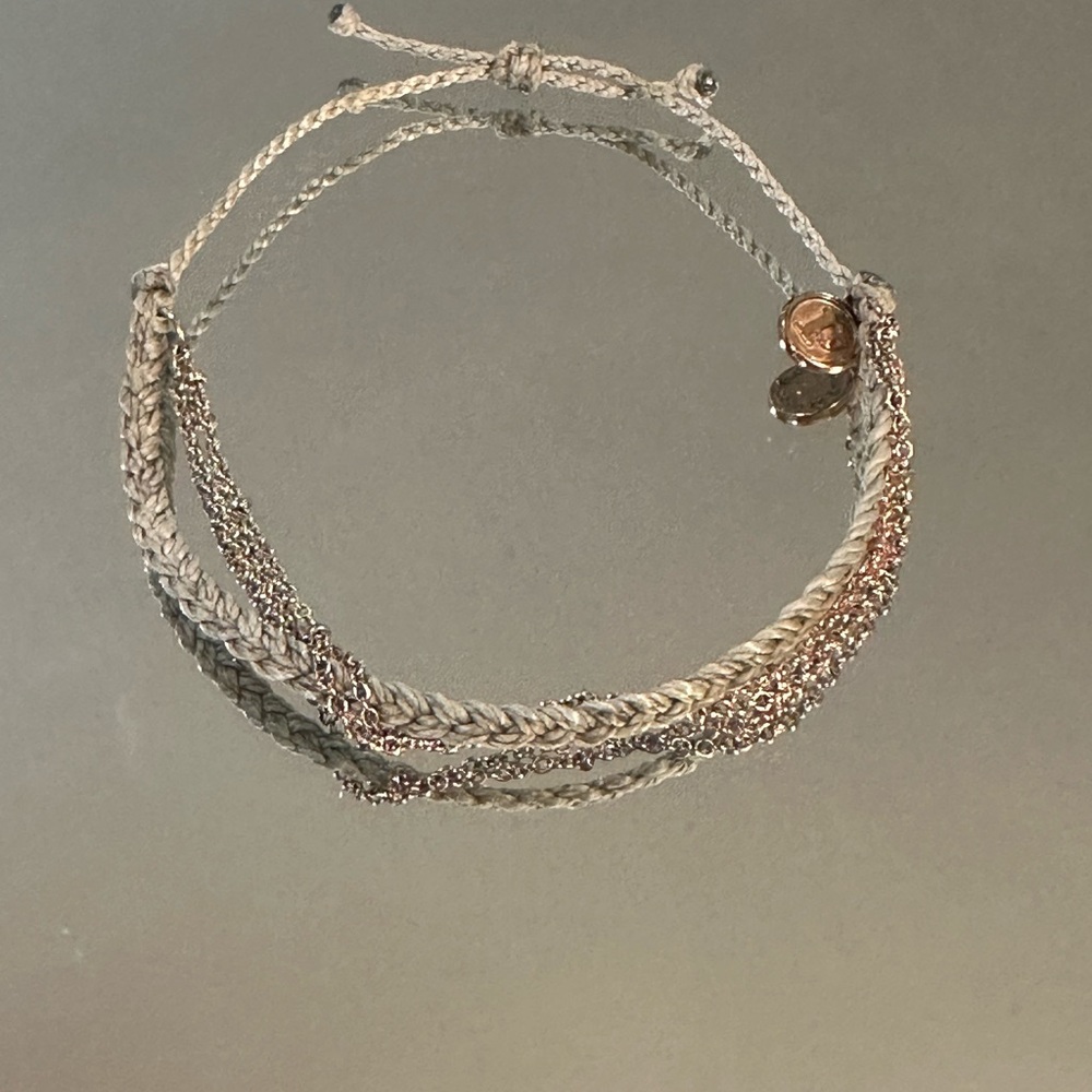 Pura Vida Cream Braided Bracelet with Rose Gold Charm